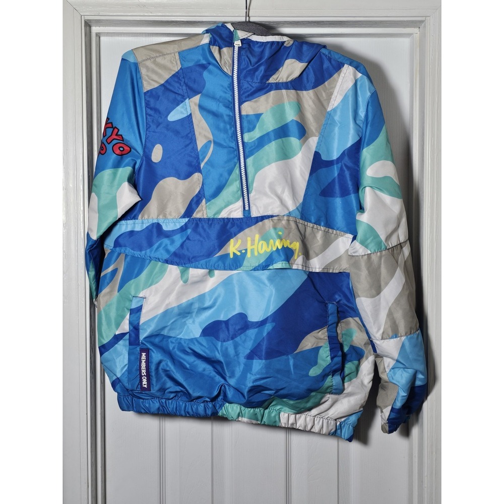 Members Only x Keith Haring Anorak Pullover Blue Jacket Mens Medium Windbreaker